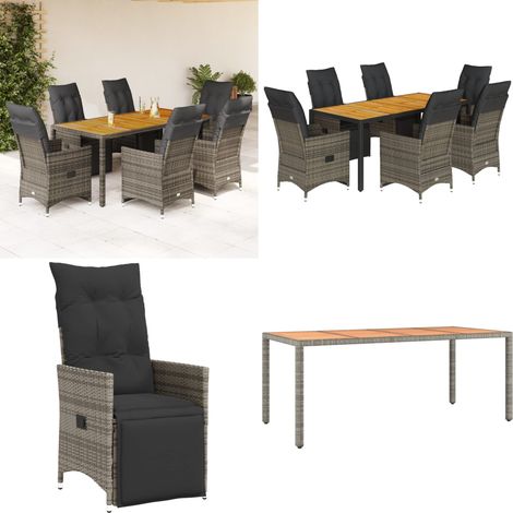 Ensemble de bistro de jardin 7 pcs coussins gris poly rotin - Chaise de jardin - Coussin de jardin (1/5)