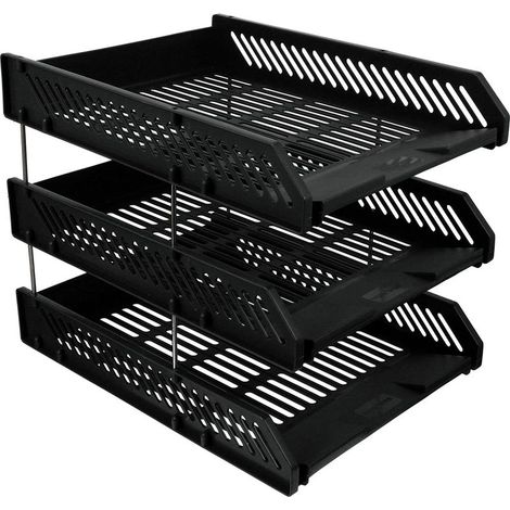 Vtizikl 3 plateaux en plastique organisateur de fichiers de bureau noir vertical document bac à lettres organisateur empilable trieur porte-fichier avec organisateur de tiroir pour bureau maison (1/5)