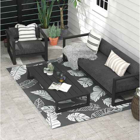 Tapis d'extérieur 182x274 cm en plastique gris, réversible et moderne pour terrasse FloraGrace (1/5)