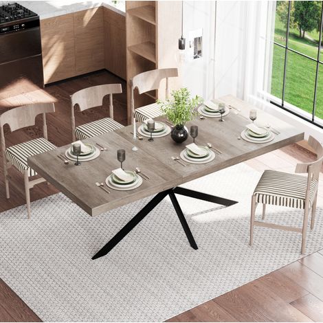 Ausziehbarer Esstisch 140-180x80x76 cm grau MDF und Metall mit Stauraum (1/5)