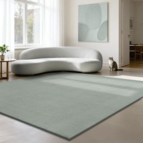 Tapis Moderne Moelleux à Poils Courts, antidérapant, Lavable Jusqu’à 30°C, Super Doux, Aspect Fourrure, pour Salon et Chambre, décoratif, Vert, 240 x 240 cm (1/5)