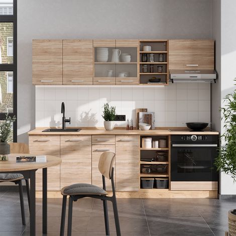 Küchenzeile R-Line, Sonoma/Goldkraft Eiche, 240 cm ohne Arbeitsplatte, Vicco (1/5)