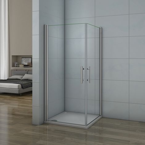 Porte de douche pivotante 80x80x197cm 2 portes de douche en verre anticalcaire AICA cabine de douche pivotante (1/5)