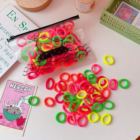 Élastiques à cheveux fille 100 pièces, mini chouchous colorés pour enfants, accessoires cheveux fille vive teinte, lot de 100 liens élastiques pour petites filles (1/4)