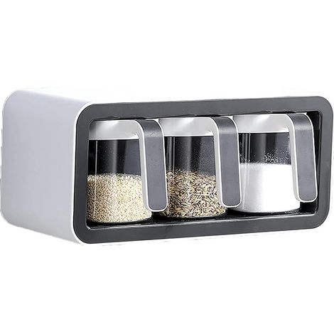 Boîte à épices murale de cuisine à plusieurs compartiments, rangement assaisonnement pour maison, bar, barbecue, pique-nique (Noir 3)–DELKEVIC (1/5)