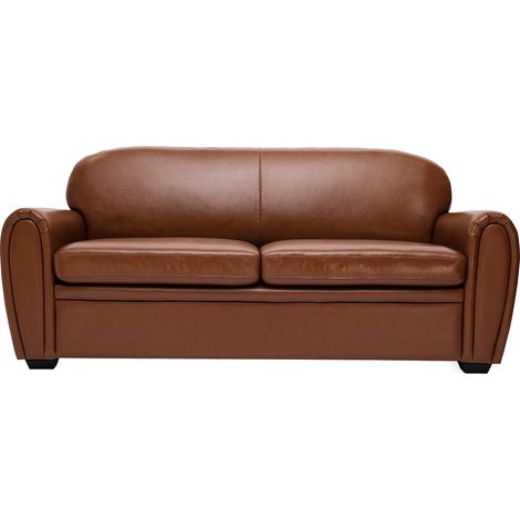 Divano letto 3 posti in pelle marrone CLUB (1/4)