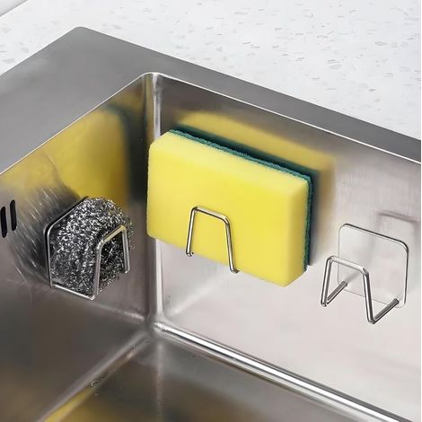 Porte-éponge en acier inoxydable pour évier de cuisine – Lot de 2, résistant à la rouille, organisateur pour éponge, installation murale ou sur plan de travail, résistant à l'eau (1/5)