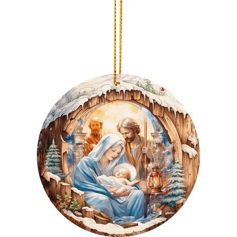 Pendentif de Noël pour voiture, représentant la naissance de Jésus, en acrylique avec une vision tridimensionnelle. Pendentif (1/5)