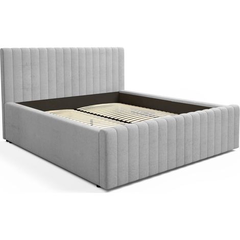 Lit ELORIA 160x200 gris clair avec tête de lit capitonnée et sommier inclus (1/5)
