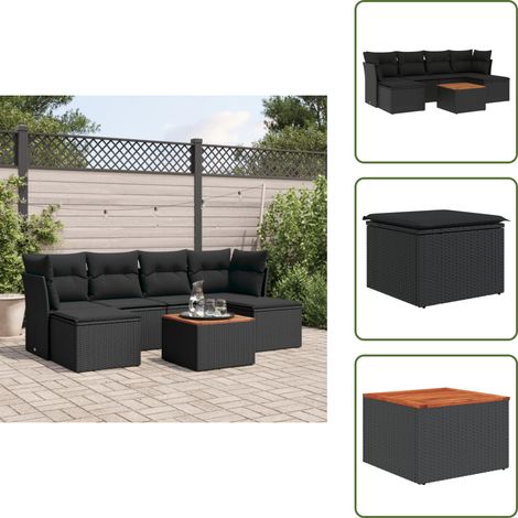 The Living Store 7-tlg. Garten-Sofagarnitur mit Kissen Schwarz Poly Rattan - Gartenmöbel - Outdoor Möbel - Rattan Gartenmöbel - PE-Rattan - Esstisch Set (1/5)