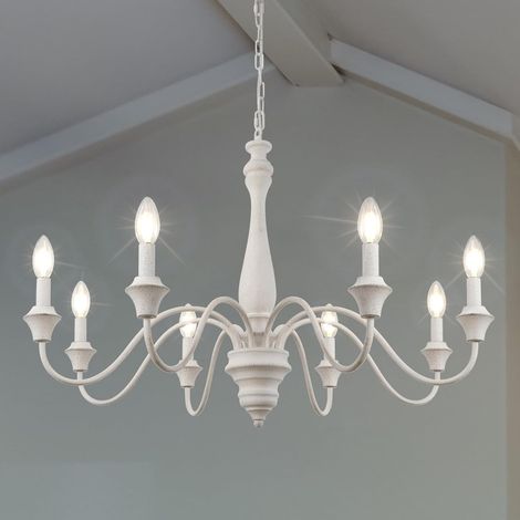 Lustre blanc vieilli à 8 lumières en bois français rétro, plafonnier rustique de ferme, luminaire vintage pour salon, salle à manger, chambre à coucher, cuisine, couloir (1/5)
