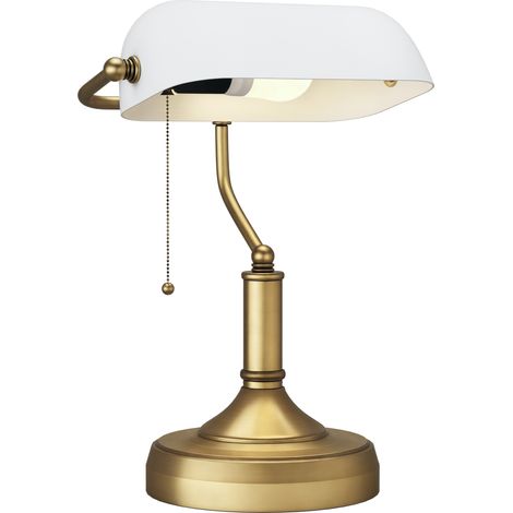 HOMCOM Banker's Table Lamp w/ Antique Bronze Tone Base, White