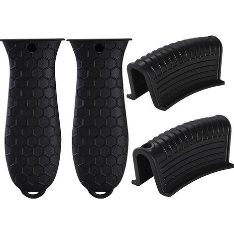 4er-Set Topfgriffschoner, Axroad Mall, verhindert Verbrennungen an den Händen, hitzebeständig, rutschfest, leicht zu reinigen, für Pfannen und Backbleche, Silikon, 14,3 x 5 x 1,5 cm, Schwarz (1/5)