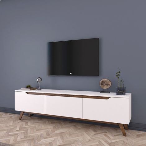 TV-Möbel Osiris Weiß Dunkel Walnuss Melamin 180x48,6x35 cm (1/5)