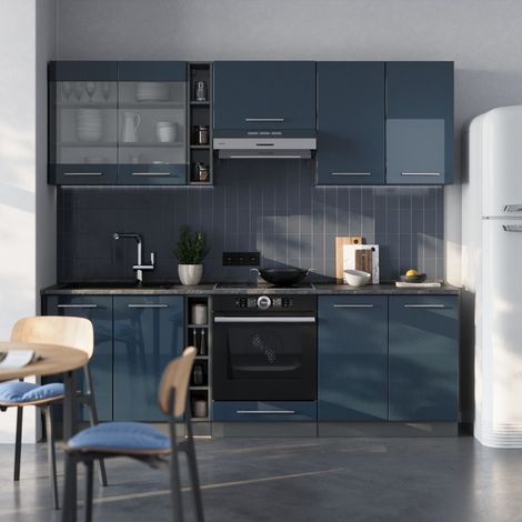 Mobili da cucina Fame-Line, Blu scuro lucido/antracite, 235 cm senza piano di lavoro, Vicco (1/5)