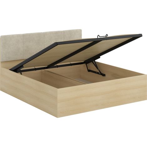 Cama con cajón 180x200 somier incluido Téana Madera y Beige (1/4)