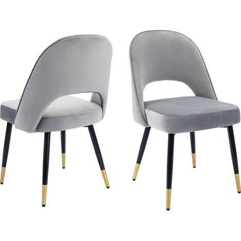 Set di 2 Sedie da Pranzo in velluto Sedie da Cucina Moderne con Gambe in Metallo per Soggiorno, Grigio