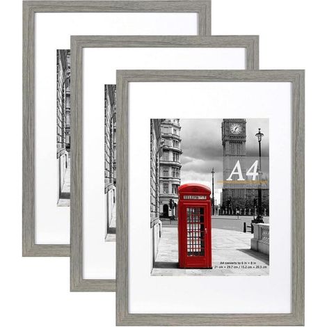 Lot de 3 cadres photo A4 gris ciment avec passe-partout, muraux et sur pied (1/3)