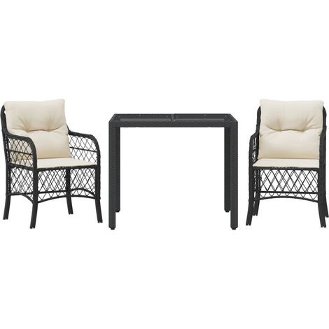 Set da Bistrò 3 pz con Cuscini Nero in Polyrattan vidaXL (1/5)