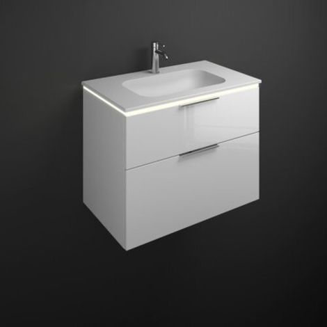 Burgbad Eqio Mineralgusswaschtisch mit Unterschrank, mit LED-Beleuchtung, mit 2 Auszügen Weiß hochglanz 82 cm
