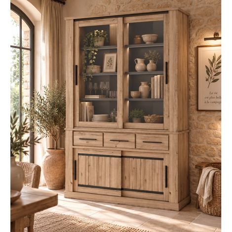 Vaisselier en bois avec 2 portes coulissantes 145cm KAMELIA