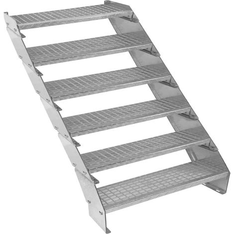Verzinkte Stahltreppe Sechsteilige Höhenverstellbare Gitterroststufen 90cm breit