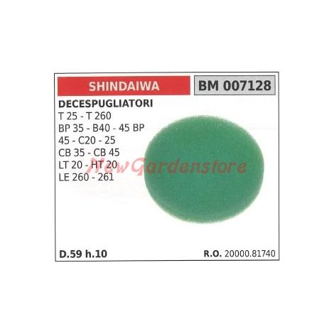 SHINDAIWA Schwamm-Luftfilter für Freischneider T 25 T 260 BP 35 007128