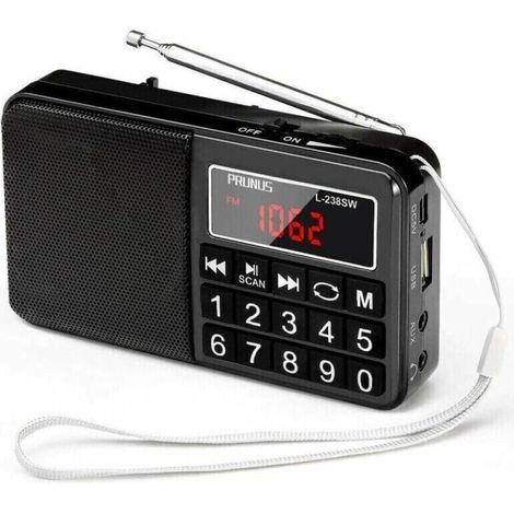 Radio portable FM/AM (MW)/SW/USB/Micro-SD/MP3, stations de diffusion avec grands boutons et écran, radio portable rechargeable 800 mAh (noir) (1/4)