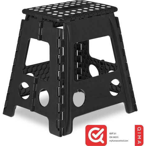 Relaxdays Sgabello Pieghevole, Sgabellino con un Gradino e Manico, fino a 120 kg, in Plastica, Alto 40 cm, Nero (1/5)