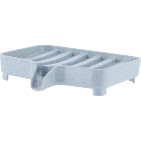 Boîte de rangement pour savon et éponge en paille de blé avec égouttoir, porte-savon et porte-éponge pour salle de bain et cuisine (bleu) (1/5)
