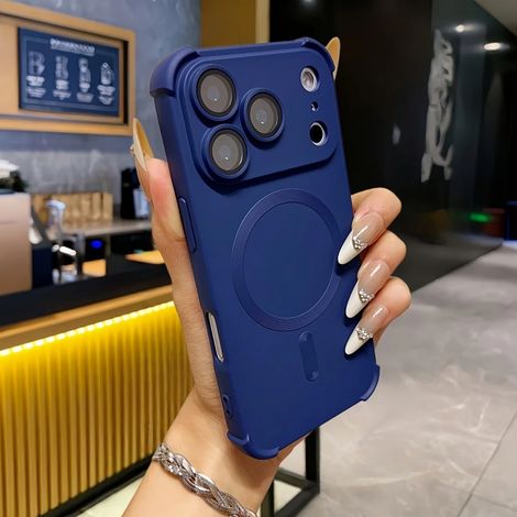 Coque de téléphone MagSafe avec cadre antichoc et chargement sans fil magnétique (iPhone 17 bleu)