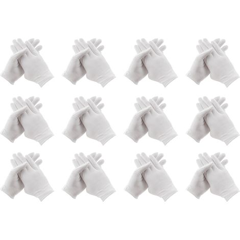 Gants en coton blanc, gants de travail en coton blanc pour les mains sèches et hydratants, 12 paires
