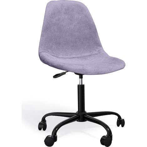 Chaise de bureau pivotante avec roues – Revêtement en velours – Pieds en acier noir - Denisse Violet pastel (1/5)