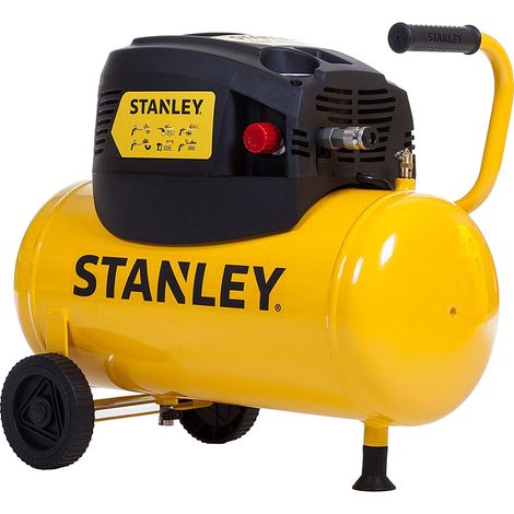 Stanley Kompressor, 24 Liter, 10 bar, ölfrei, horizontales Modell, 1.5 PS, 180 l/min Luftleistung, tragbar, leise, gelb schwarz, geeignet für Druckluftwerkzeuge und Aufpumpen (1/4)