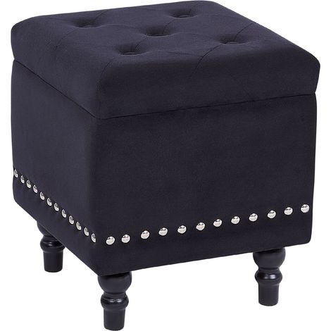 Pouf contenitore in velluto nero 37 x 37 cm poggiapiedi classico Loretto (1/5)