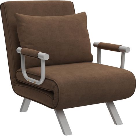 Fauteuil Chauffeuse Canapé-Lit Convertible 1 Place Suède Marron (1/5)