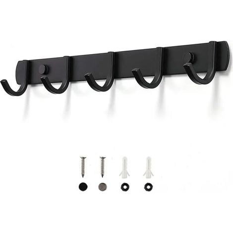 Porte Manteau Mural - Design - Acier Inoxydable - 5 Crochets - Contemporain - Noir (1/4)
