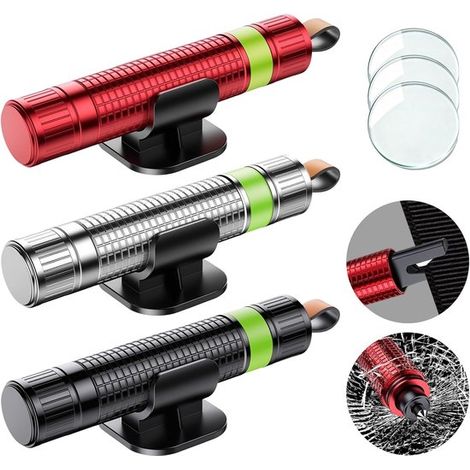 Marteau de sécurité pour voiture – Lot de 3 – Outil de secours 2 en 1 avec coupe-ceinture et brise-vitre – Pour situations d'urgence (1/5)