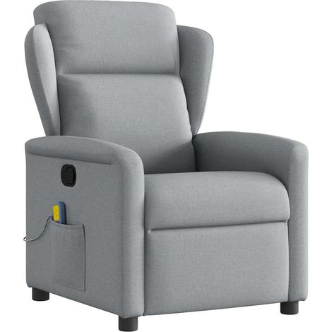 Sillón reclinable de masaje de tela gris claro vidaXL