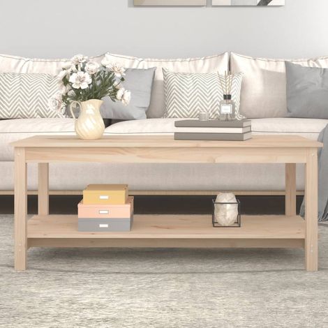 Vidaxl – Table basse fixe 110x55x45 cm en bois de pin massif – Design à 2 niveaux – Étagère ouverte pour rangement – Idéale pour salon (1/6)