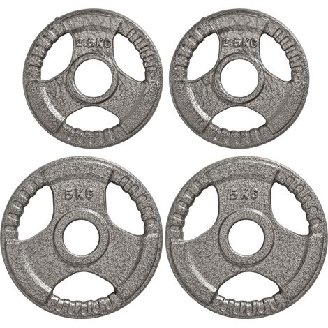 Disques de Poids 2,5/2,5/5/5 kg, Total 15 kg, en Acier, 4 Poids Musculation pour Barres Olympiques 50 mm, Acier, Noir (1/5)