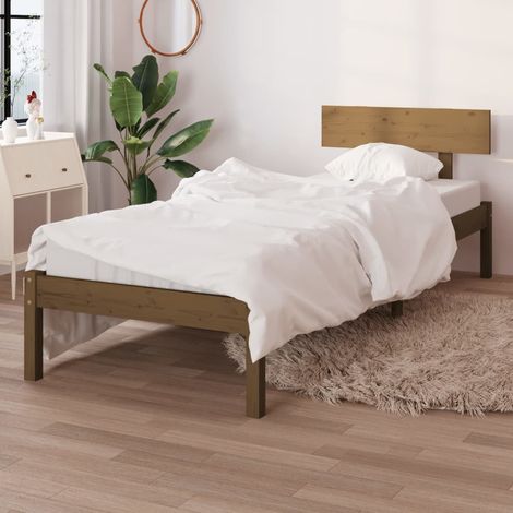 Estructura cama individual sin colchón madera pino marrón miel