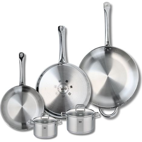 Ensemble de 3 Poêles de cuisson 24, 28 et 32 cm et 2 faitouts 12 et 14 cm Elo Profi Citrin (1/5)