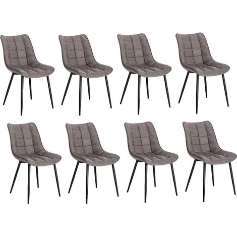 WOLTU  Set of 8 Faux Leather Chairs with Upholstered Seat and Metal Legs for Dining Room, Living Room and Kitchen Room - Dark Grey
