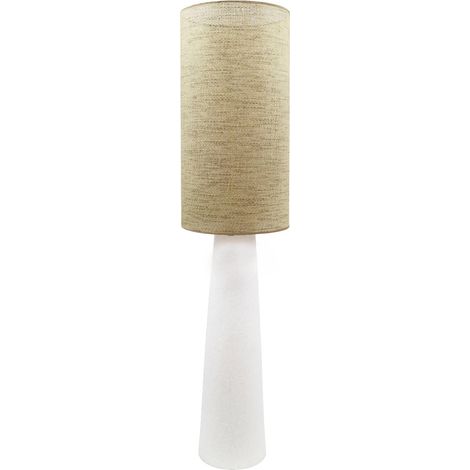 Lampe de sol en céramique et papier esprit rotin naturel - Blanc céramique et naturel rotin (1/3)
