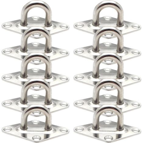 10 Pièces Fixation Anneau d'arrimage, Pontet INOX Oeil Plaques, Crochet d'arrimage Remorque Plaque Oeillet Acier Inoxydable 304 pour Fixer des Remorques Camions Bateaux Kayaks (60 x 36 mm,M5) (1/5)