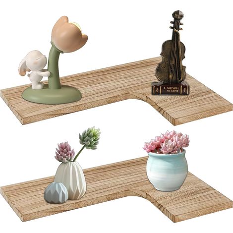 Étagère d'angle Murale en Paulownienholz, Bois léger et Doux Étagère suspendue en bois naturel léger, adaptée uniquement aux petits objets décoratifs dans la maison (1/5)