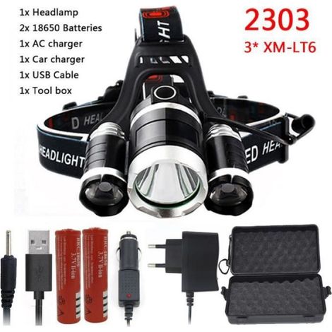 Lampe frontale à 5 led cree xml t6, rechargeable, 8000 lumens, haute puissance, lampe torche, 18650 (1/4)