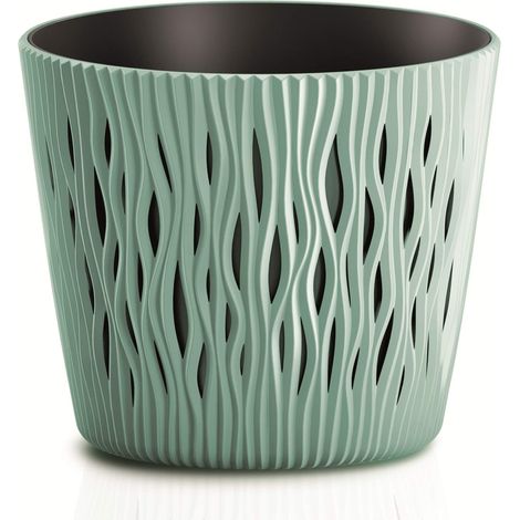 Jardinière ronde en plastique de couleur sauge 15,8 (L) x 15,8 (l) x 13,8 (H) cm (1/4)