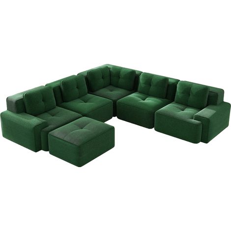 ELVMI Sofá Esquinero Modular con Módulos Configurables y Patas Antideslizantes de Pana Verde (1/5)